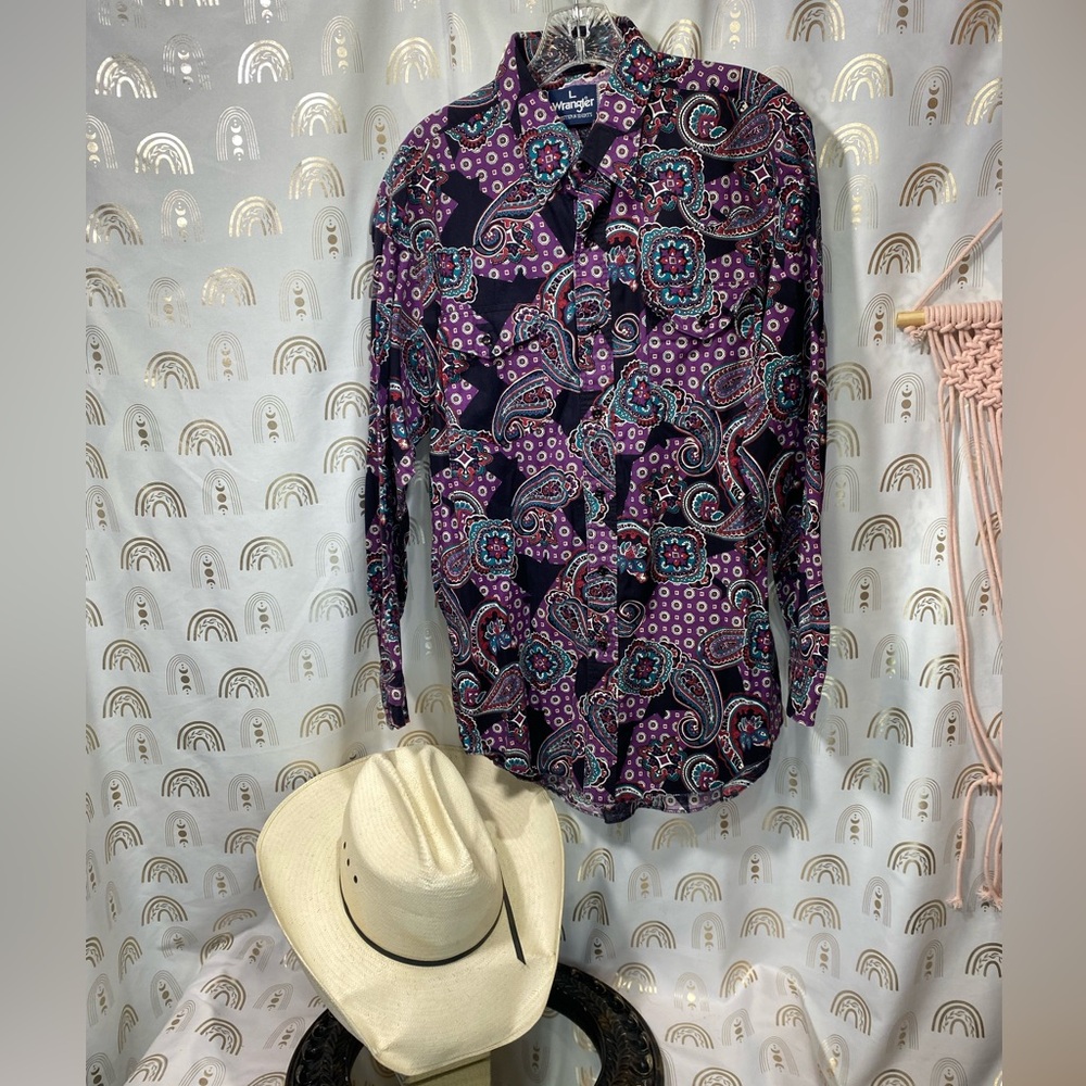 Wrangler Western wear Purple Paisley Button Down Shirt